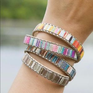 Saachi Embellished Leather Stackable Bracelet Set